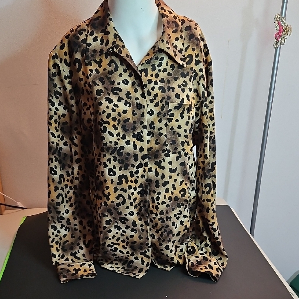 Rena Rowan Tan and Black Leopard Print Shirt